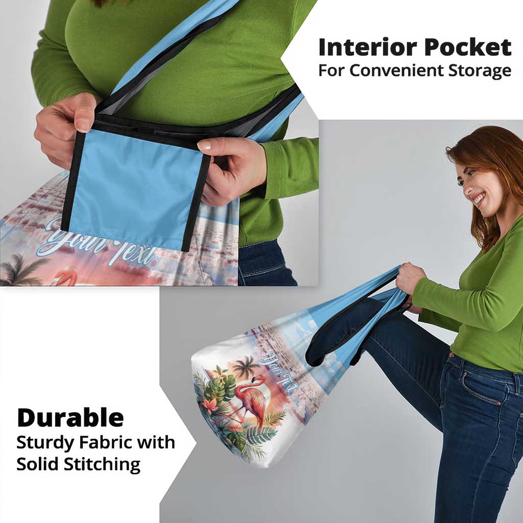 Personalized Bonaire Caribbean Flamingo Grocery Bag Pink Salt Flats