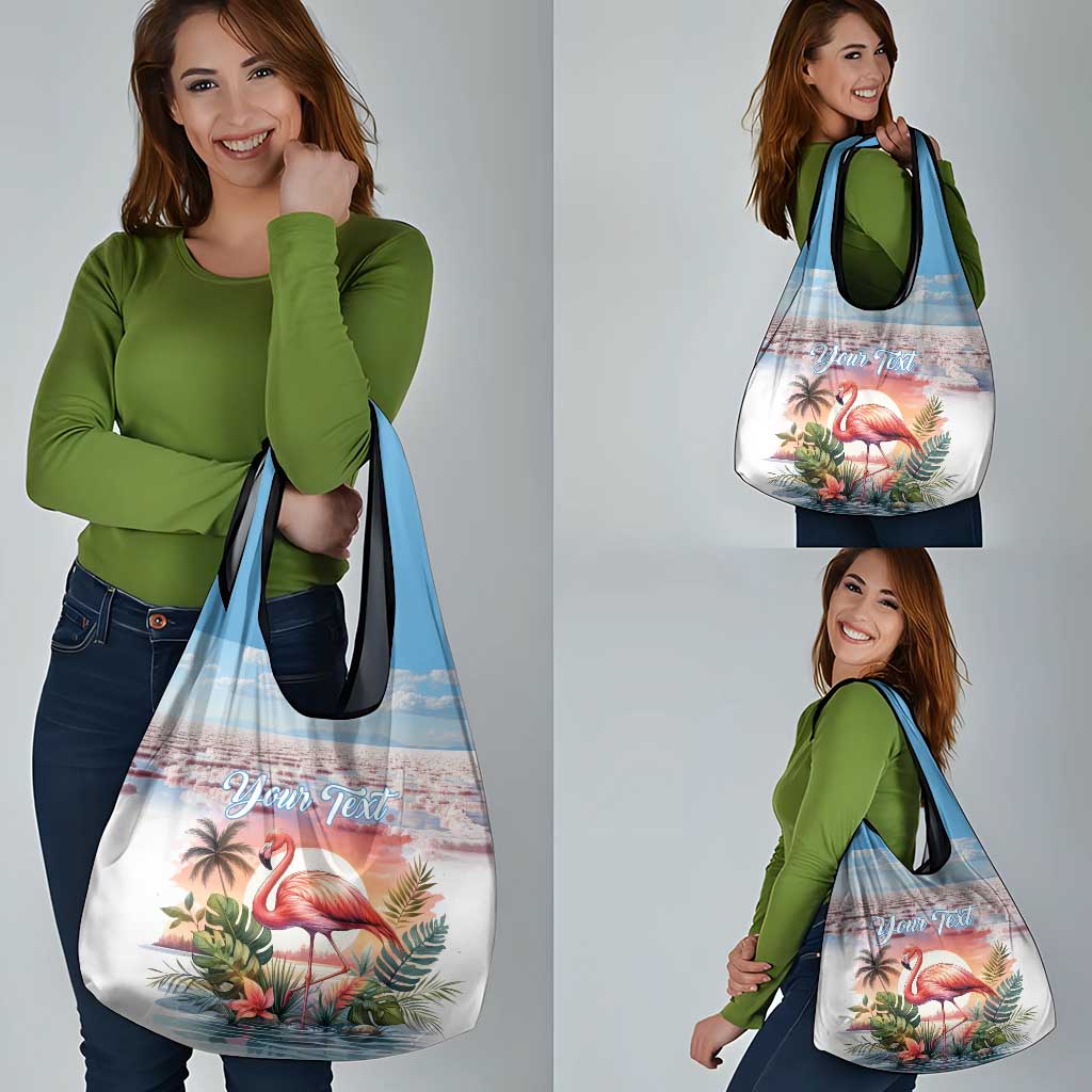 Personalized Bonaire Caribbean Flamingo Grocery Bag Pink Salt Flats