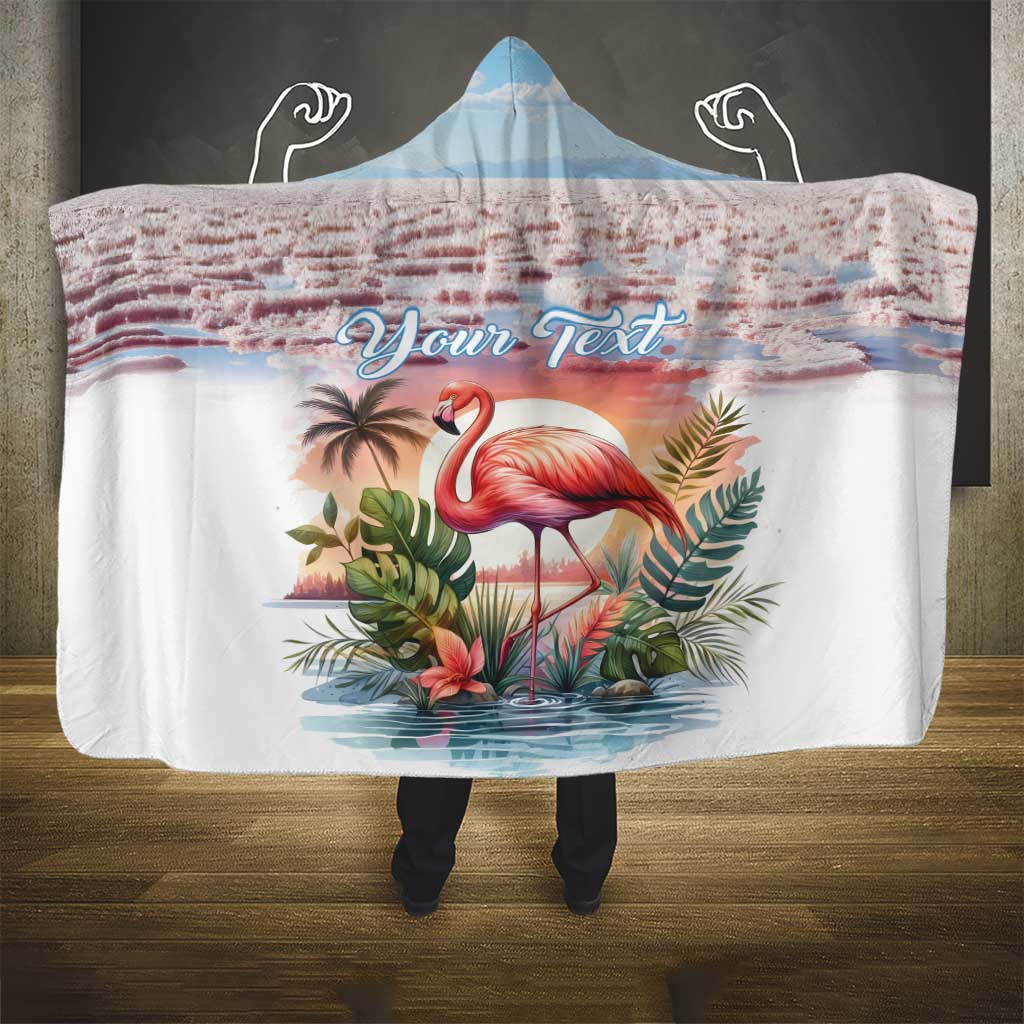 Personalized Bonaire Caribbean Flamingo Hooded Blanket Pink Salt Flats