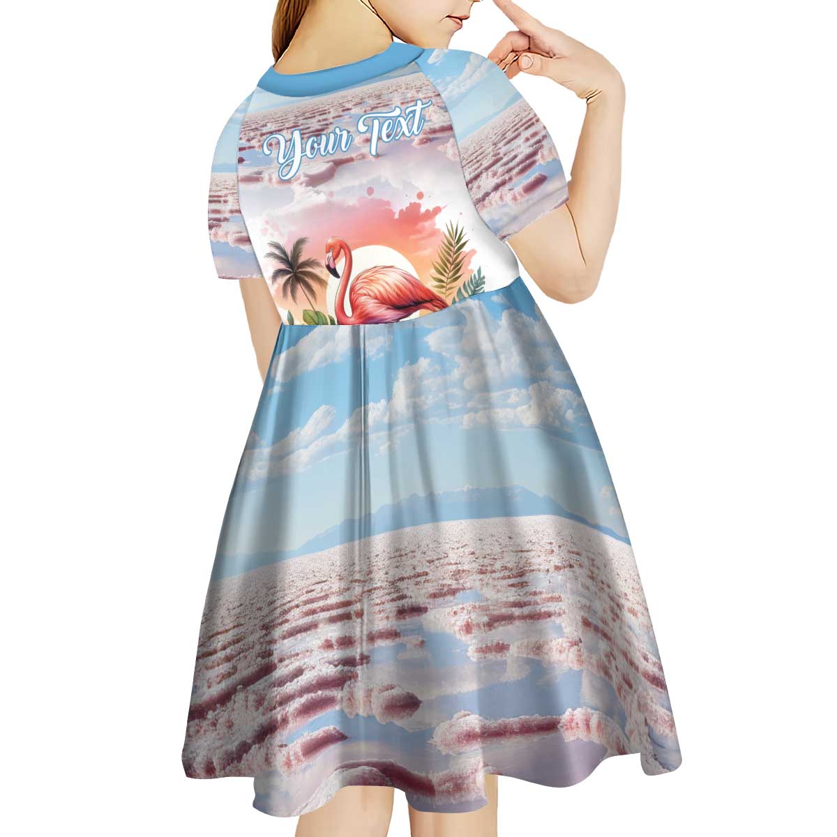 Personalized Bonaire Caribbean Flamingo Kid Short Sleeve Dress Pink Salt Flats - Wonder Print Shop