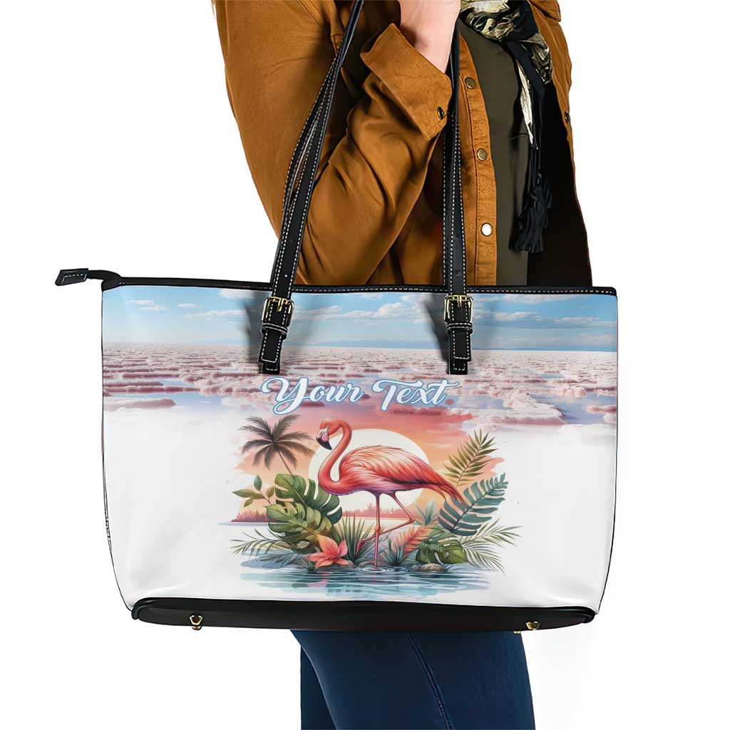 Personalized Bonaire Caribbean Flamingo Leather Tote Bag Pink Salt Flats - Wonder Print Shop