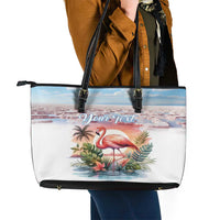 Personalized Bonaire Caribbean Flamingo Leather Tote Bag Pink Salt Flats - Wonder Print Shop
