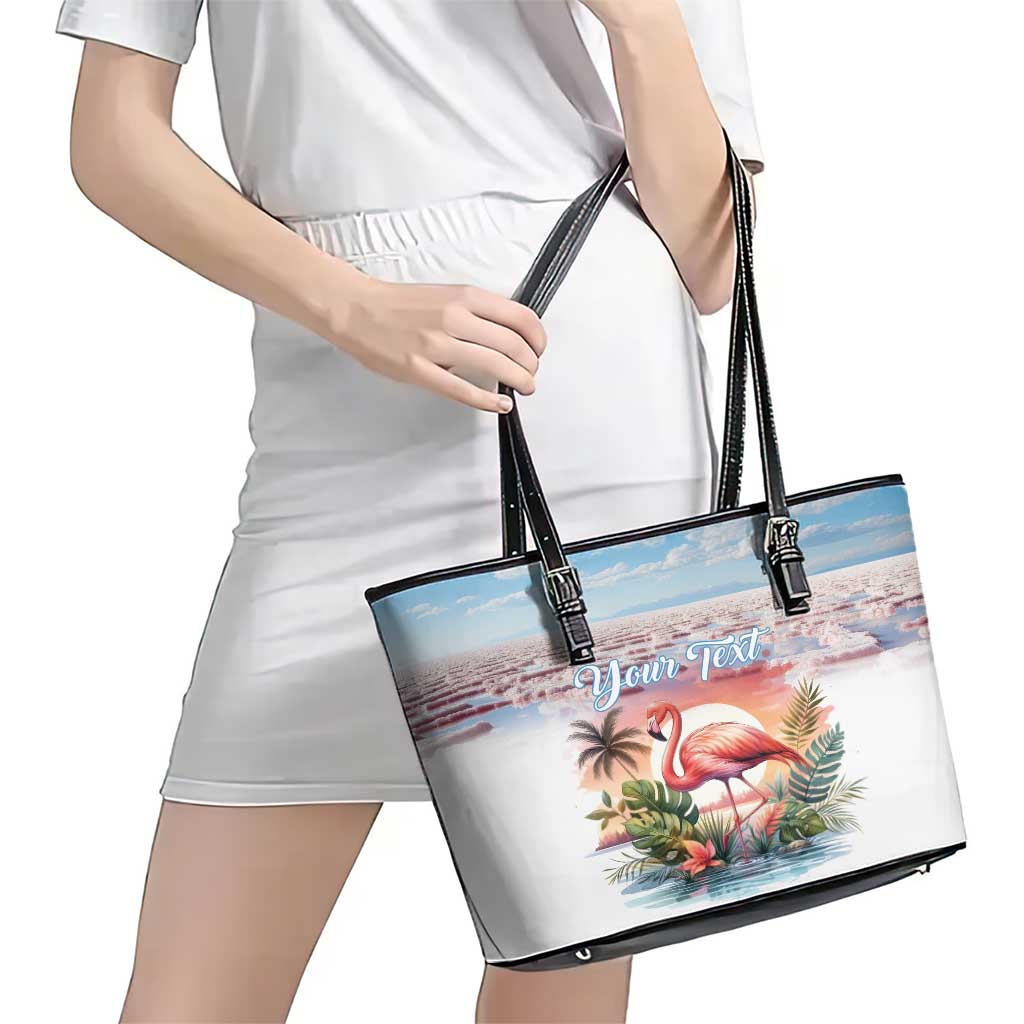 Personalized Bonaire Caribbean Flamingo Leather Tote Bag Pink Salt Flats - Wonder Print Shop