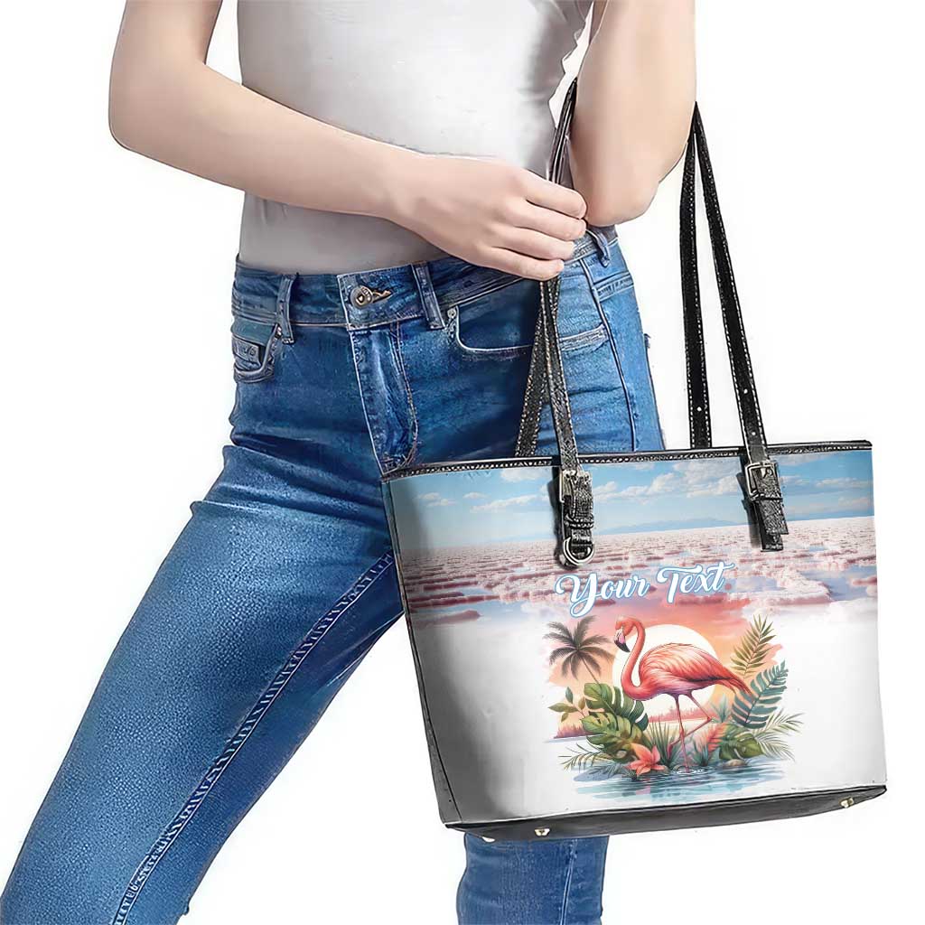 Personalized Bonaire Caribbean Flamingo Leather Tote Bag Pink Salt Flats - Wonder Print Shop