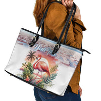 Personalized Bonaire Caribbean Flamingo Leather Tote Bag Pink Salt Flats - Wonder Print Shop