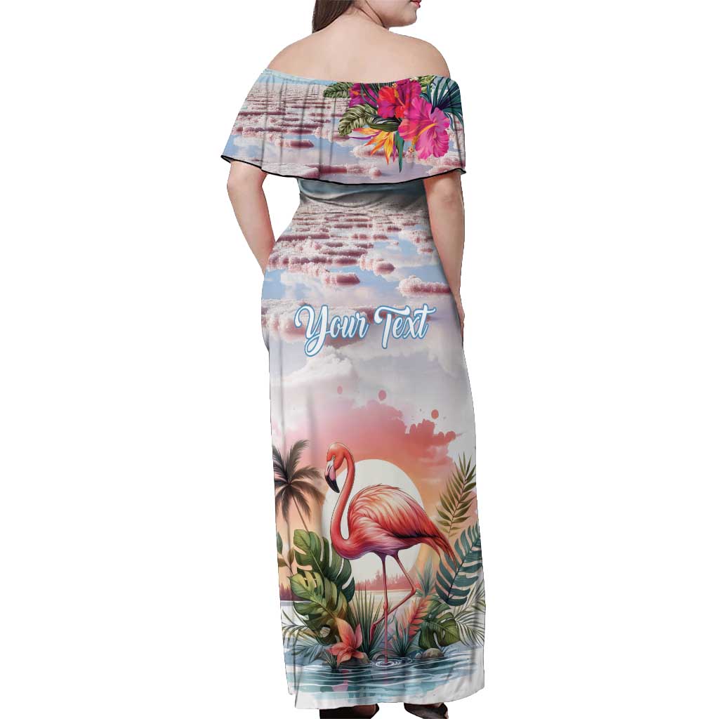Personalized Bonaire Caribbean Flamingo Off Shoulder Maxi Dress Pink Salt Flats - Wonder Print Shop