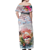 Personalized Bonaire Caribbean Flamingo Off Shoulder Maxi Dress Pink Salt Flats - Wonder Print Shop