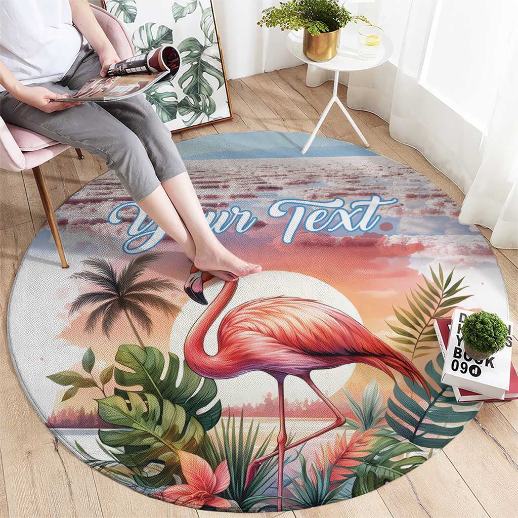 Personalized Bonaire Caribbean Flamingo Round Carpet Pink Salt Flats