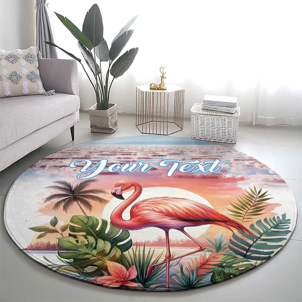 Personalized Bonaire Caribbean Flamingo Round Carpet Pink Salt Flats