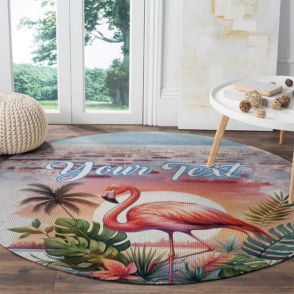 Personalized Bonaire Caribbean Flamingo Round Carpet Pink Salt Flats