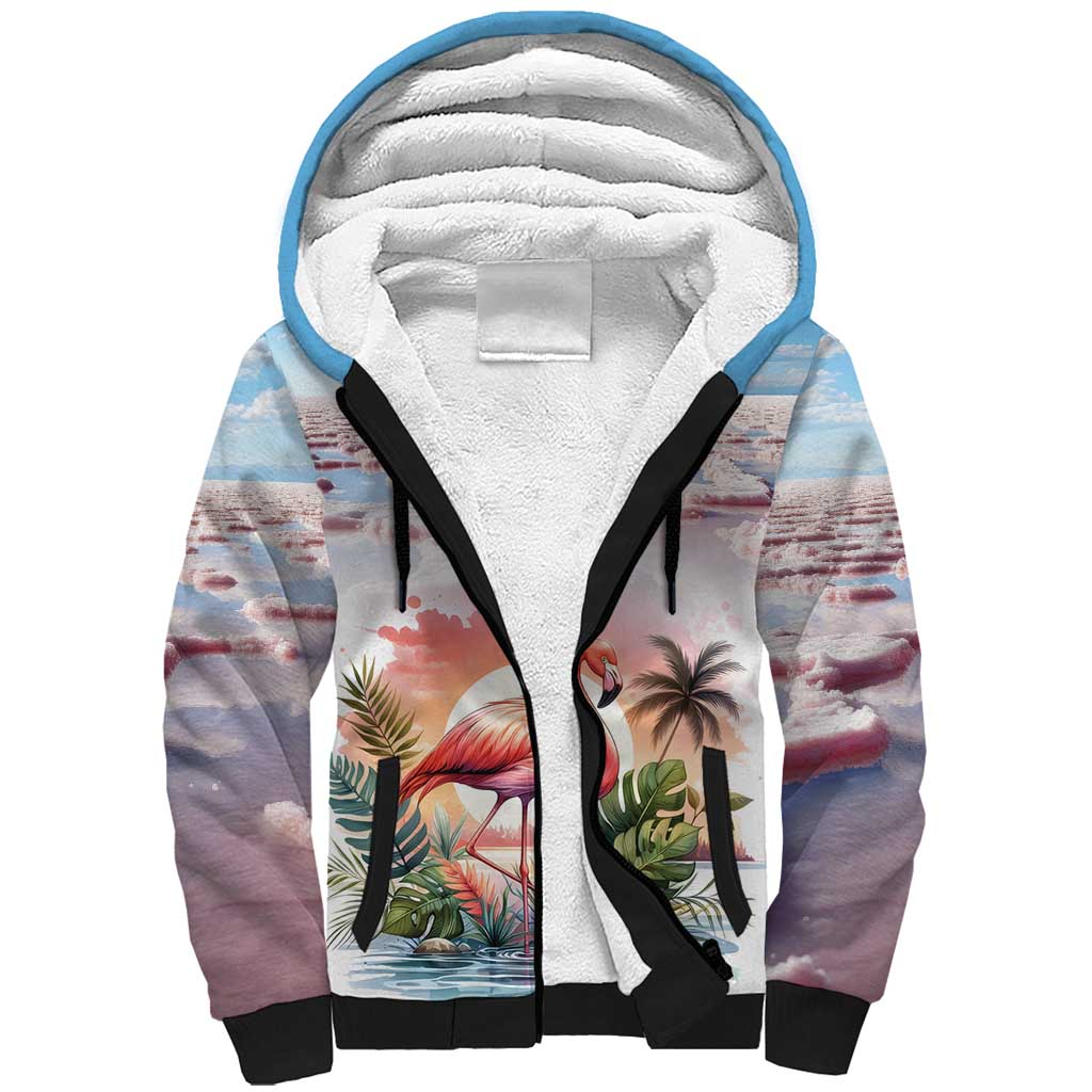 Personalized Bonaire Caribbean Flamingo Sherpa Hoodie Pink Salt Flats - Wonder Print Shop