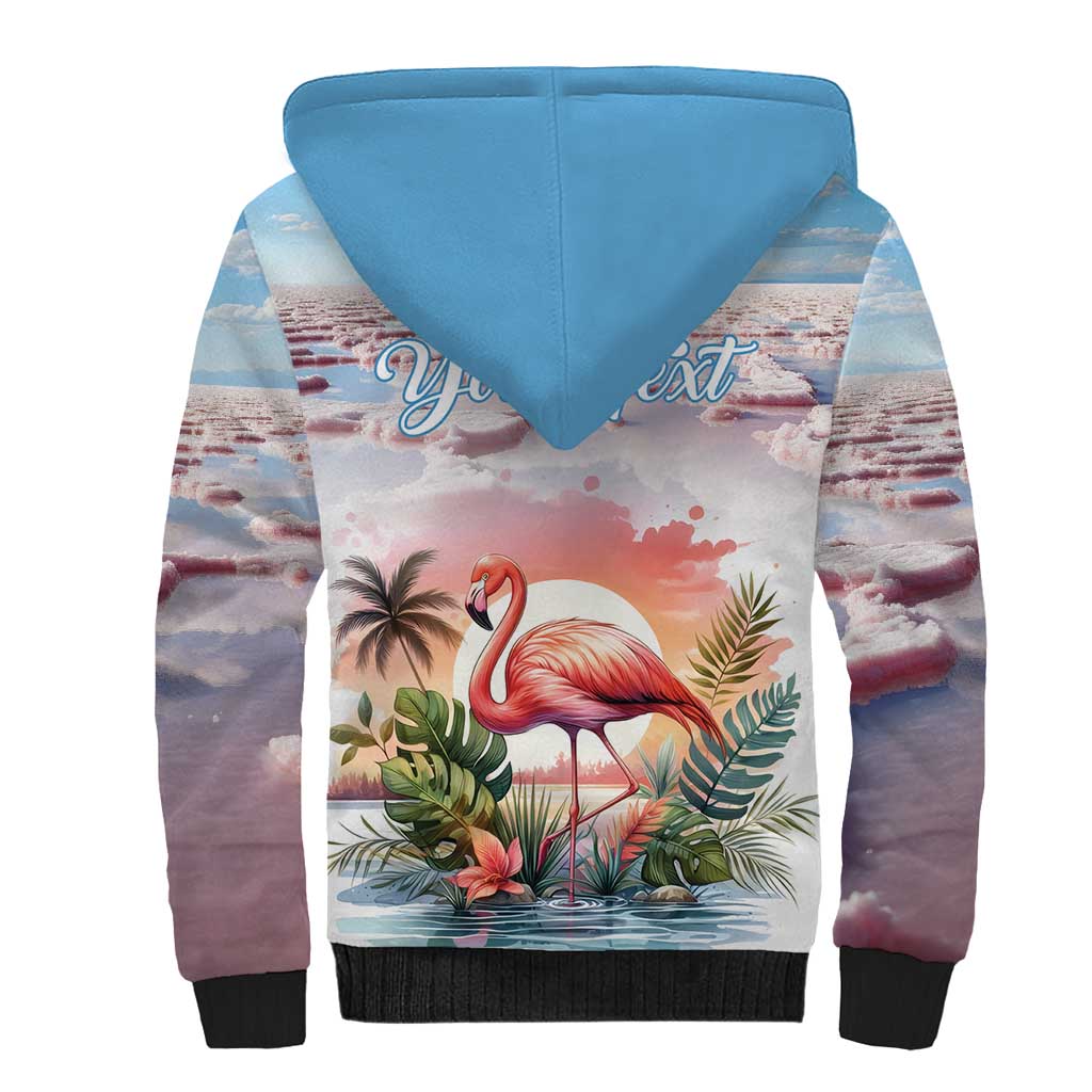Personalized Bonaire Caribbean Flamingo Sherpa Hoodie Pink Salt Flats - Wonder Print Shop