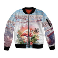 Personalized Bonaire Caribbean Flamingo Sleeve Zip Bomber Jacket Pink Salt Flats - Wonder Print Shop