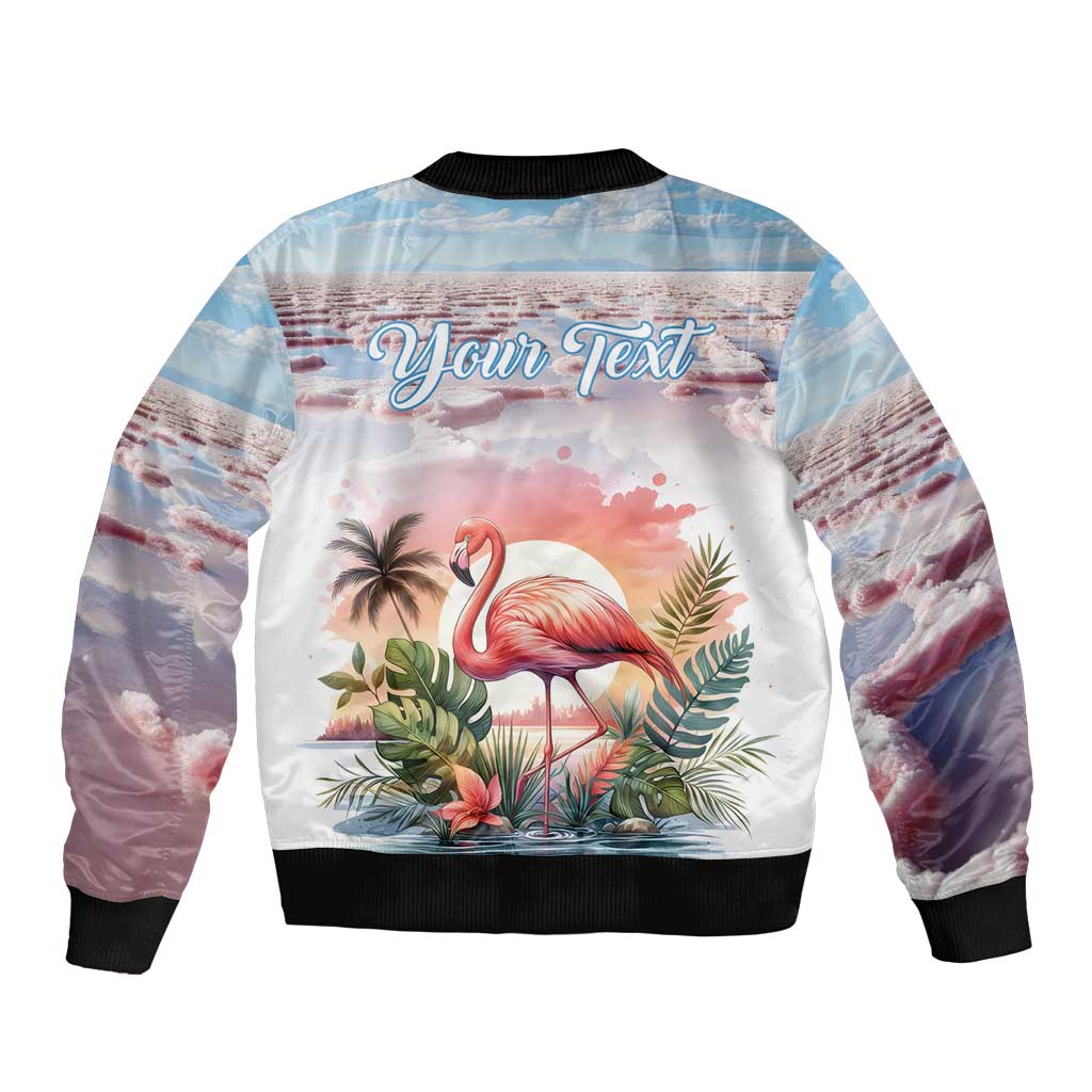 Personalized Bonaire Caribbean Flamingo Sleeve Zip Bomber Jacket Pink Salt Flats - Wonder Print Shop