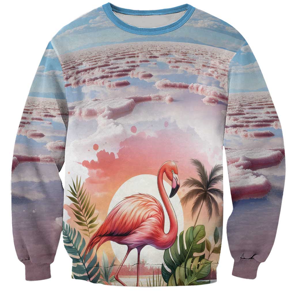 Personalized Bonaire Caribbean Flamingo Sweatshirt Pink Salt Flats - Wonder Print Shop