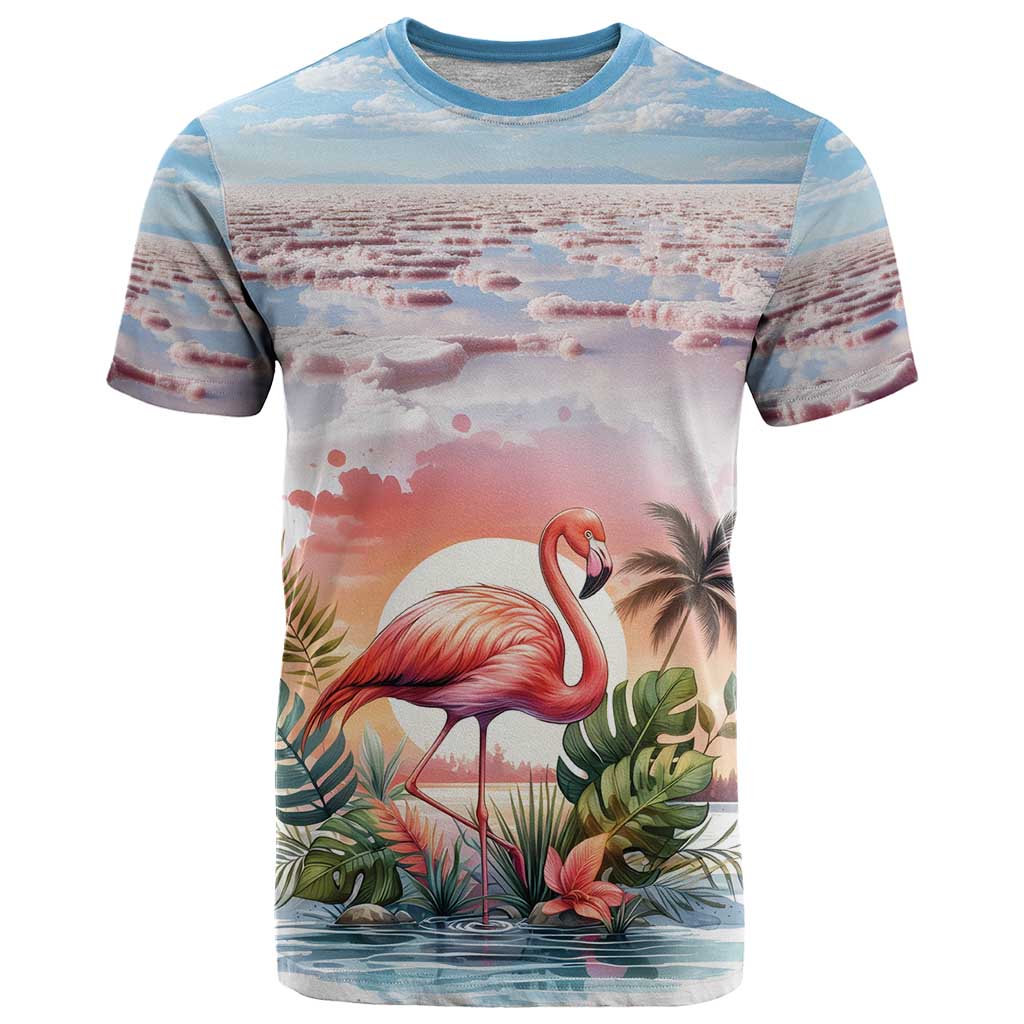 Personalized Bonaire Caribbean Flamingo T Shirt Pink Salt Flats - Wonder Print Shop