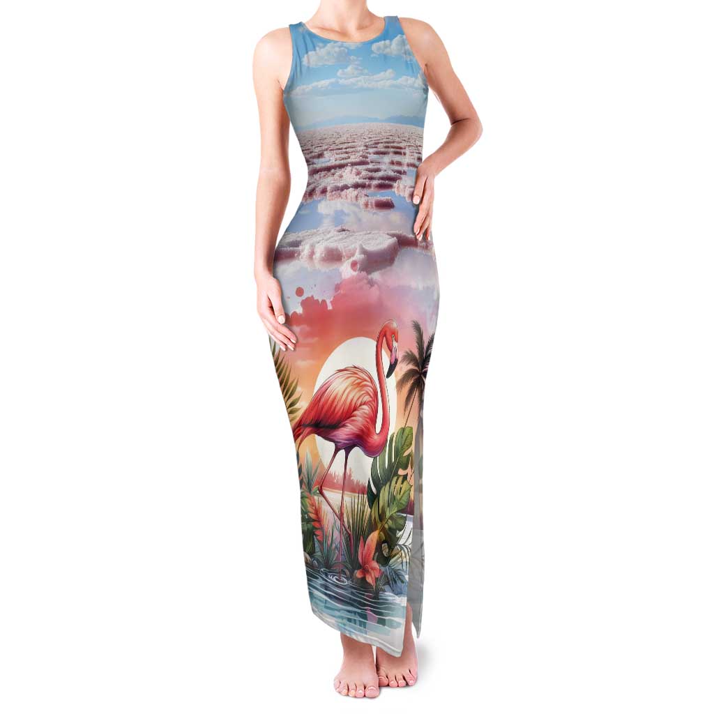 Personalized Bonaire Caribbean Flamingo Tank Maxi Dress Pink Salt Flats - Wonder Print Shop