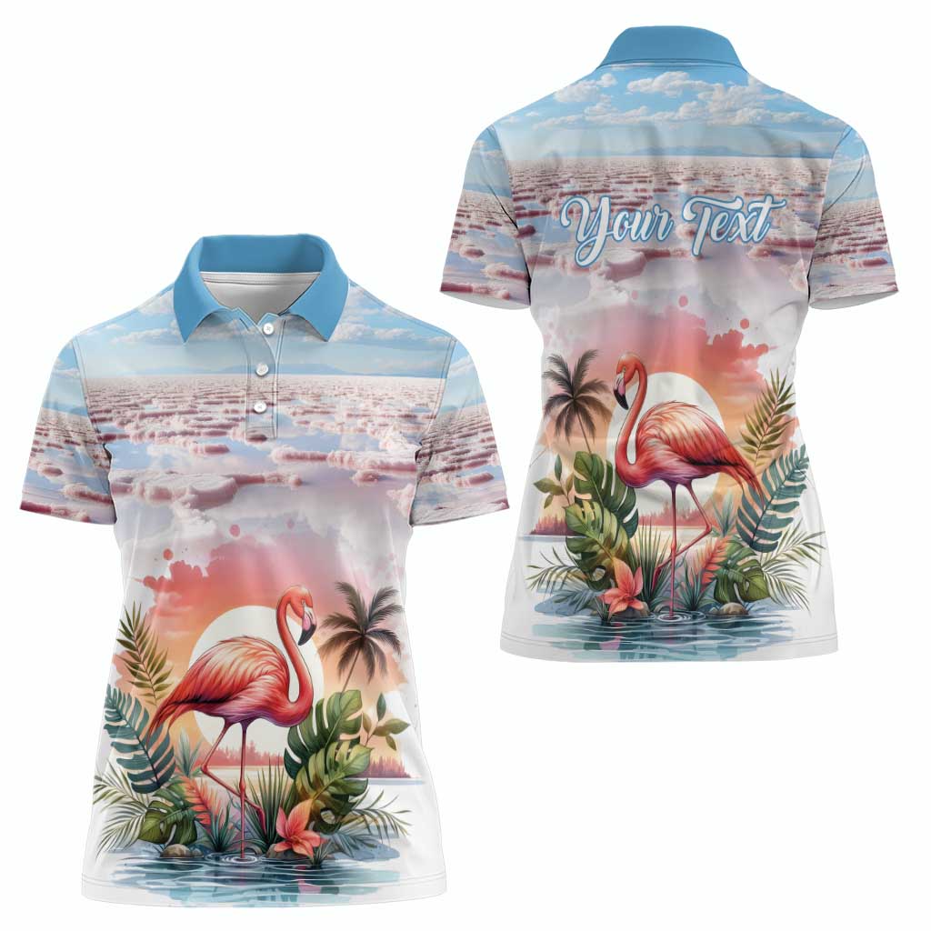 Personalized Bonaire Caribbean Flamingo Women Polo Shirt Pink Salt Flats - Wonder Print Shop