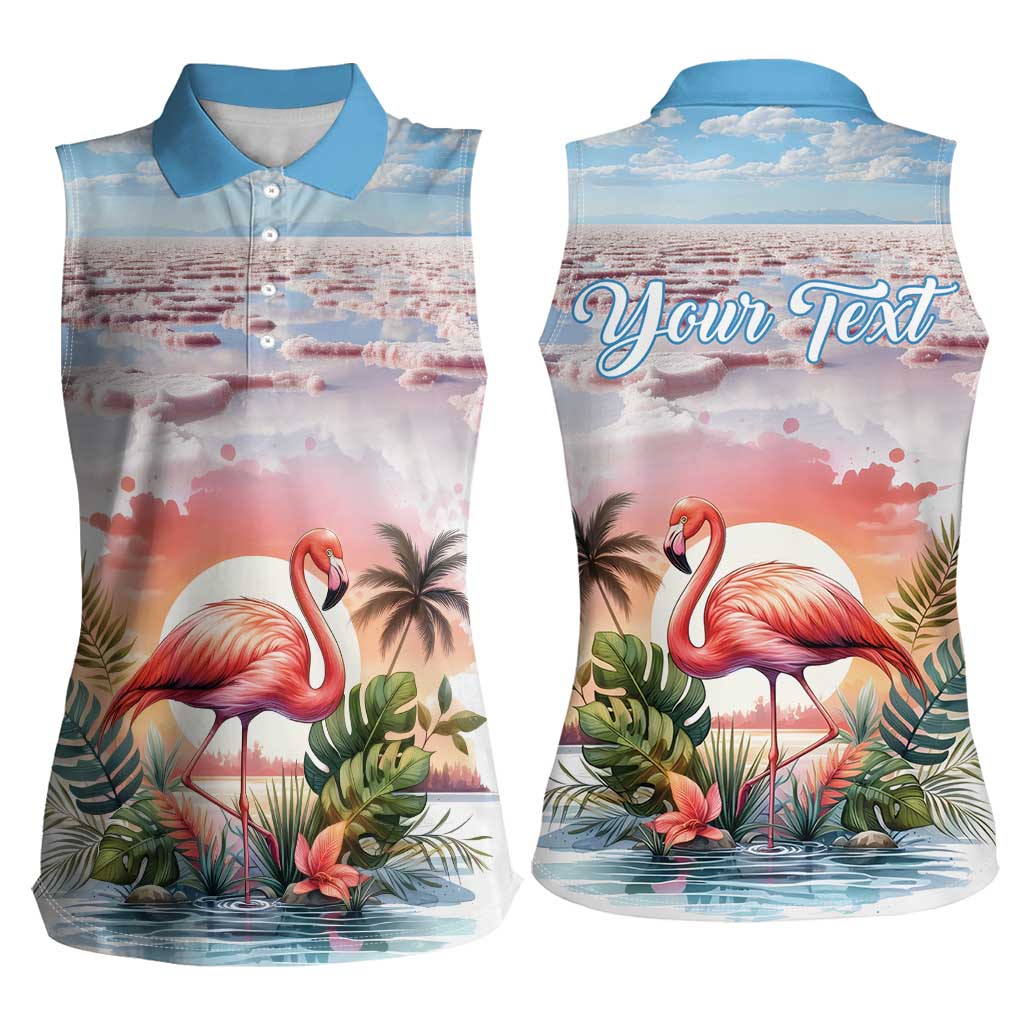 Personalized Bonaire Caribbean Flamingo Women Sleeveless Polo Shirt Pink Salt Flats - Wonder Print Shop