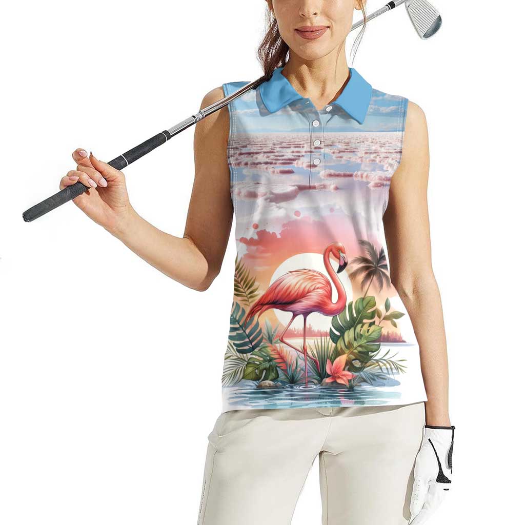 Personalized Bonaire Caribbean Flamingo Women Sleeveless Polo Shirt Pink Salt Flats - Wonder Print Shop