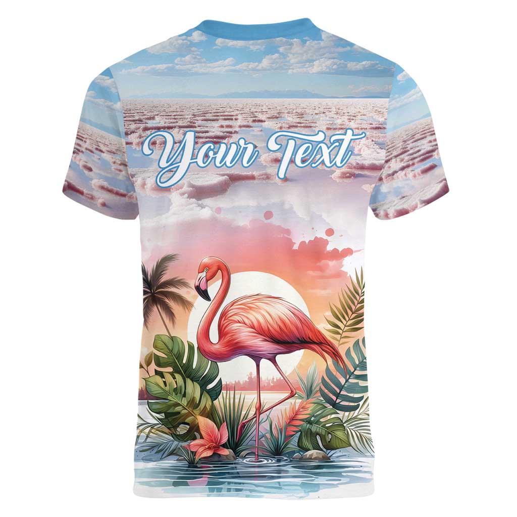 Personalized Bonaire Caribbean Flamingo Women V-Neck T-Shirt Pink Salt Flats - Wonder Print Shop