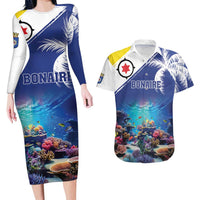 Personalized Bonaire Underwater Tropical Corals Reef Couples Matching Long Sleeve Bodycon Dress and Hawaiian Shirt With Colorful Sea Fish - Wonder Print Shop