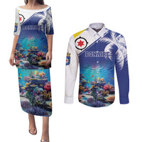 Personalized Bonaire Underwater Tropical Corals Reef Couples Matching Puletasi and Long Sleeve Button Shirt With Colorful Sea Fish - Wonder Print Shop