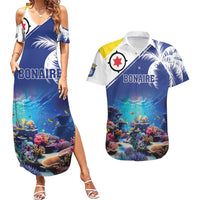 Personalized Bonaire Underwater Tropical Corals Reef Couples Matching Summer Maxi Dress and Hawaiian Shirt With Colorful Sea Fish - Wonder Print Shop