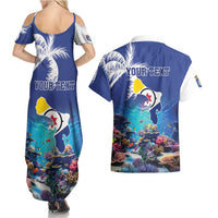 Personalized Bonaire Underwater Tropical Corals Reef Couples Matching Summer Maxi Dress and Hawaiian Shirt With Colorful Sea Fish - Wonder Print Shop
