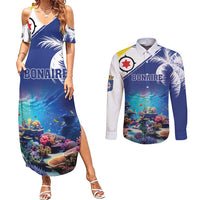 Personalized Bonaire Underwater Tropical Corals Reef Couples Matching Summer Maxi Dress and Long Sleeve Button Shirt With Colorful Sea Fish - Wonder Print Shop