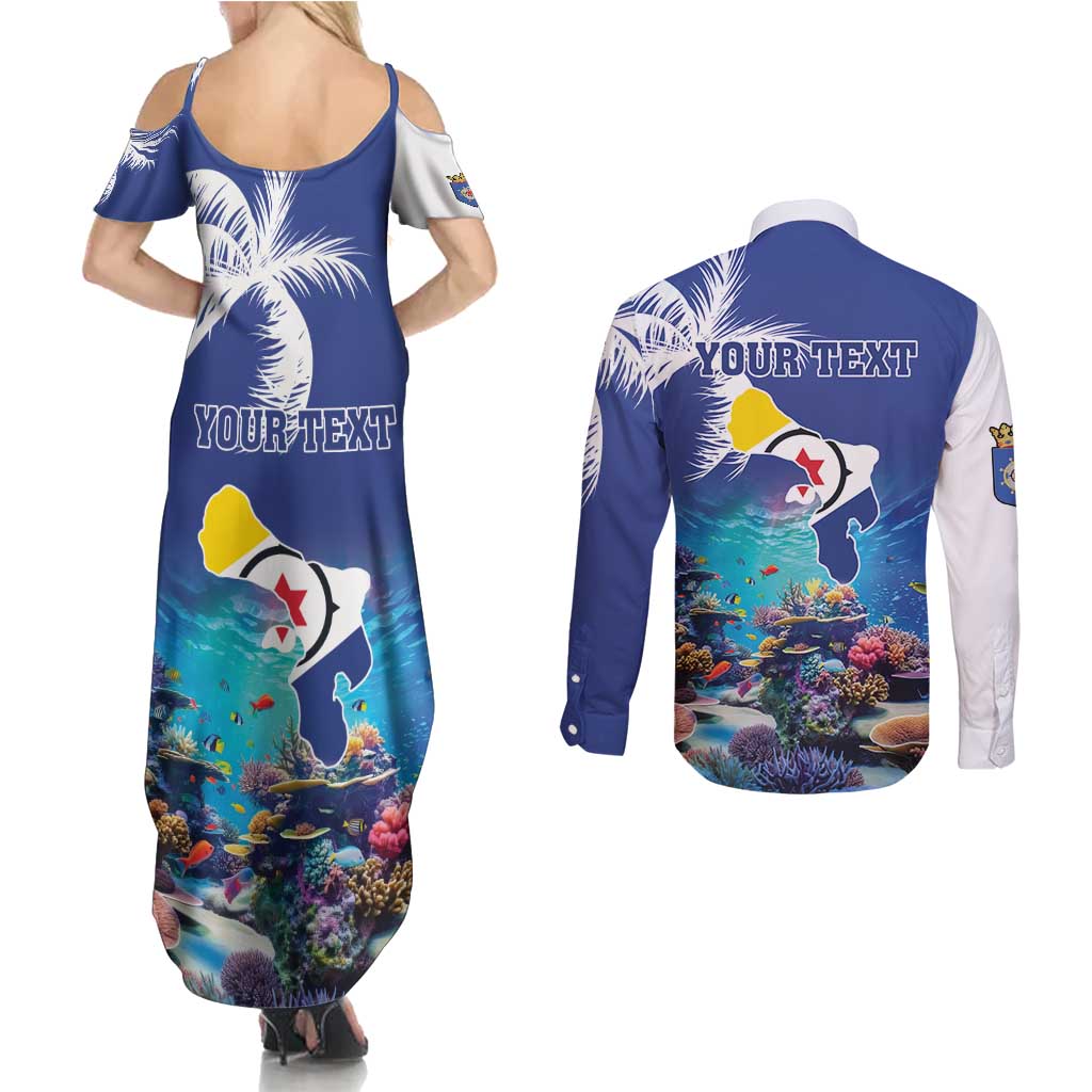Personalized Bonaire Underwater Tropical Corals Reef Couples Matching Summer Maxi Dress and Long Sleeve Button Shirt With Colorful Sea Fish - Wonder Print Shop