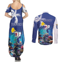 Personalized Bonaire Underwater Tropical Corals Reef Couples Matching Summer Maxi Dress and Long Sleeve Button Shirt With Colorful Sea Fish - Wonder Print Shop