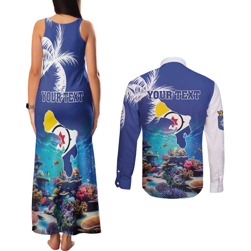Personalized Bonaire Underwater Tropical Corals Reef Couples Matching Tank Maxi Dress and Long Sleeve Button Shirt With Colorful Sea Fish - Wonder Print Shop