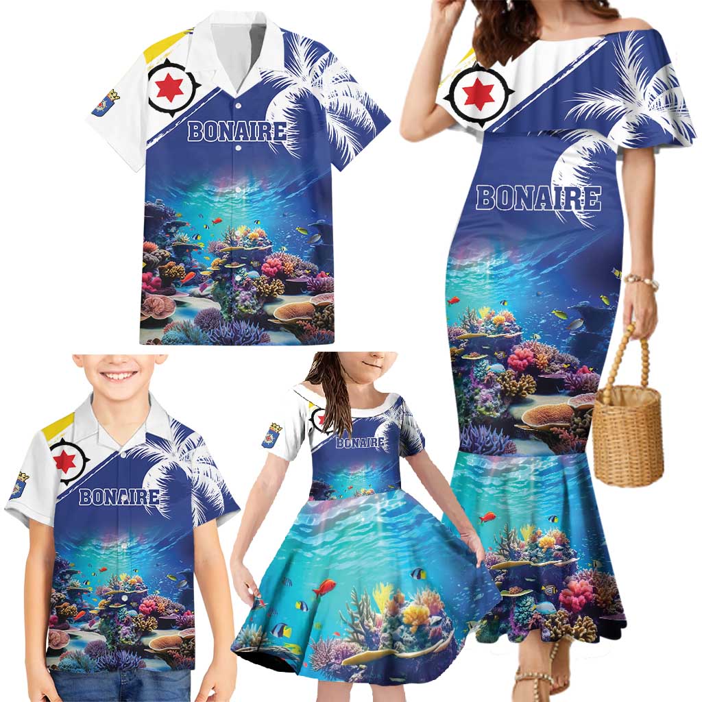 Personalized Bonaire Underwater Tropical Corals Reef Family Matching Mermaid Dress and Hawaiian Shirt With Colorful Sea Fish - Wonder Print Shop
