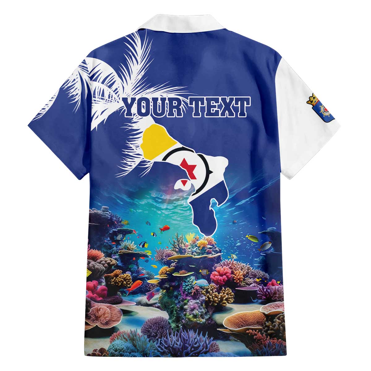Personalized Bonaire Underwater Tropical Corals Reef Family Matching Off The Shoulder Long Sleeve Dress and Hawaiian Shirt With Colorful Sea Fish - Wonder Print Shop