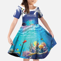 Personalized Bonaire Underwater Tropical Corals Reef Family Matching Off Shoulder Maxi Dress and Hawaiian Shirt With Colorful Sea Fish - Wonder Print Shop