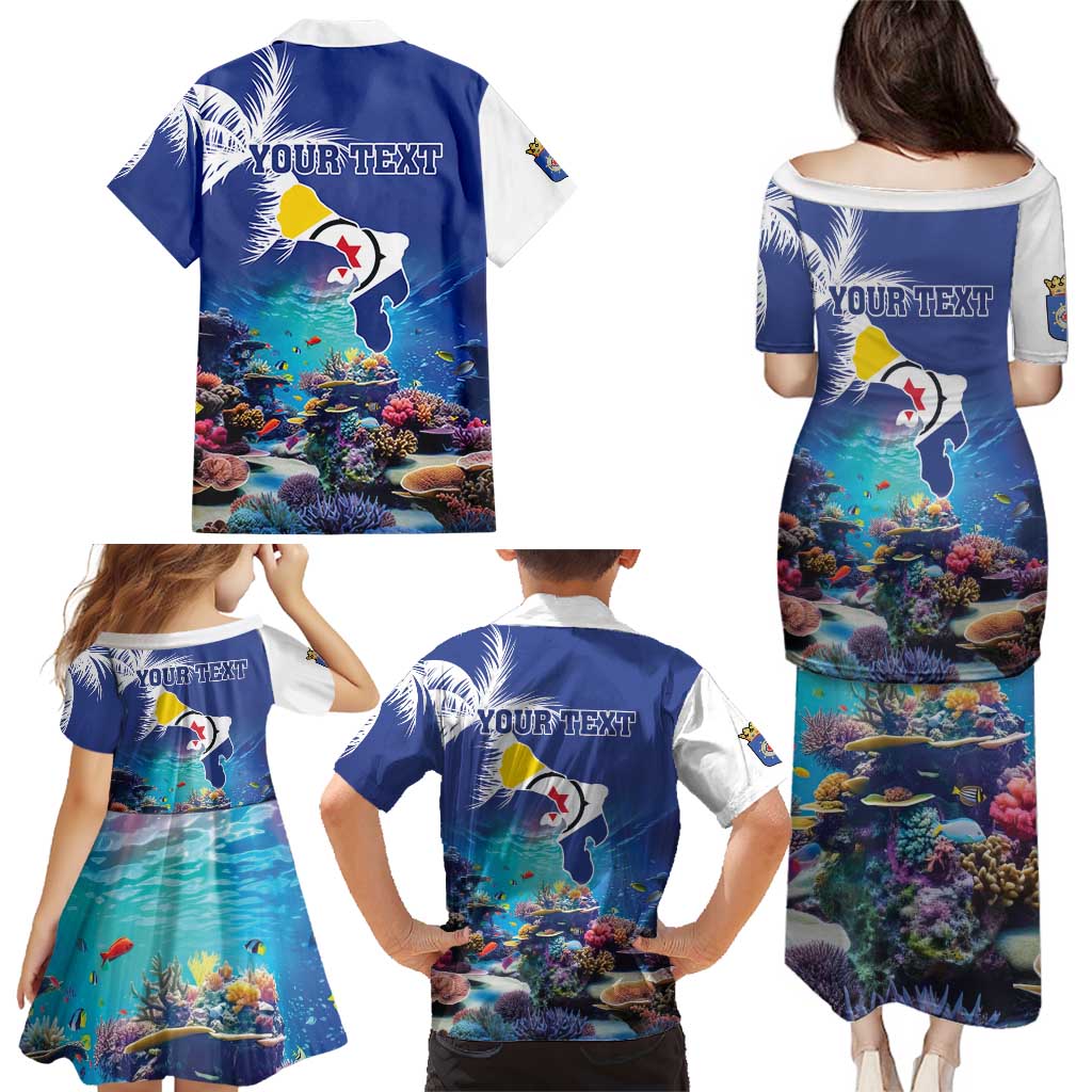 Personalized Bonaire Underwater Tropical Corals Reef Family Matching Puletasi and Hawaiian Shirt With Colorful Sea Fish - Wonder Print Shop
