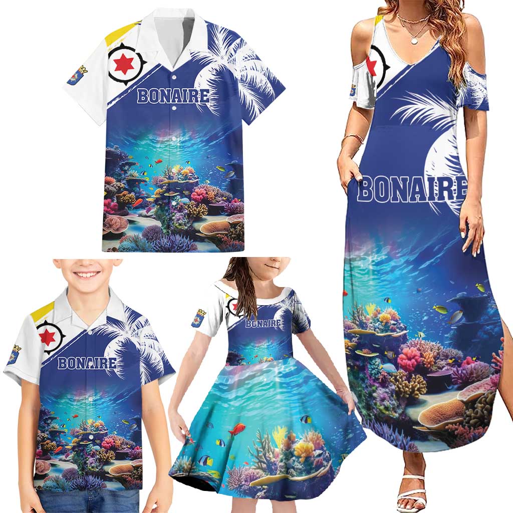 Personalized Bonaire Underwater Tropical Corals Reef Family Matching Summer Maxi Dress and Hawaiian Shirt With Colorful Sea Fish - Wonder Print Shop