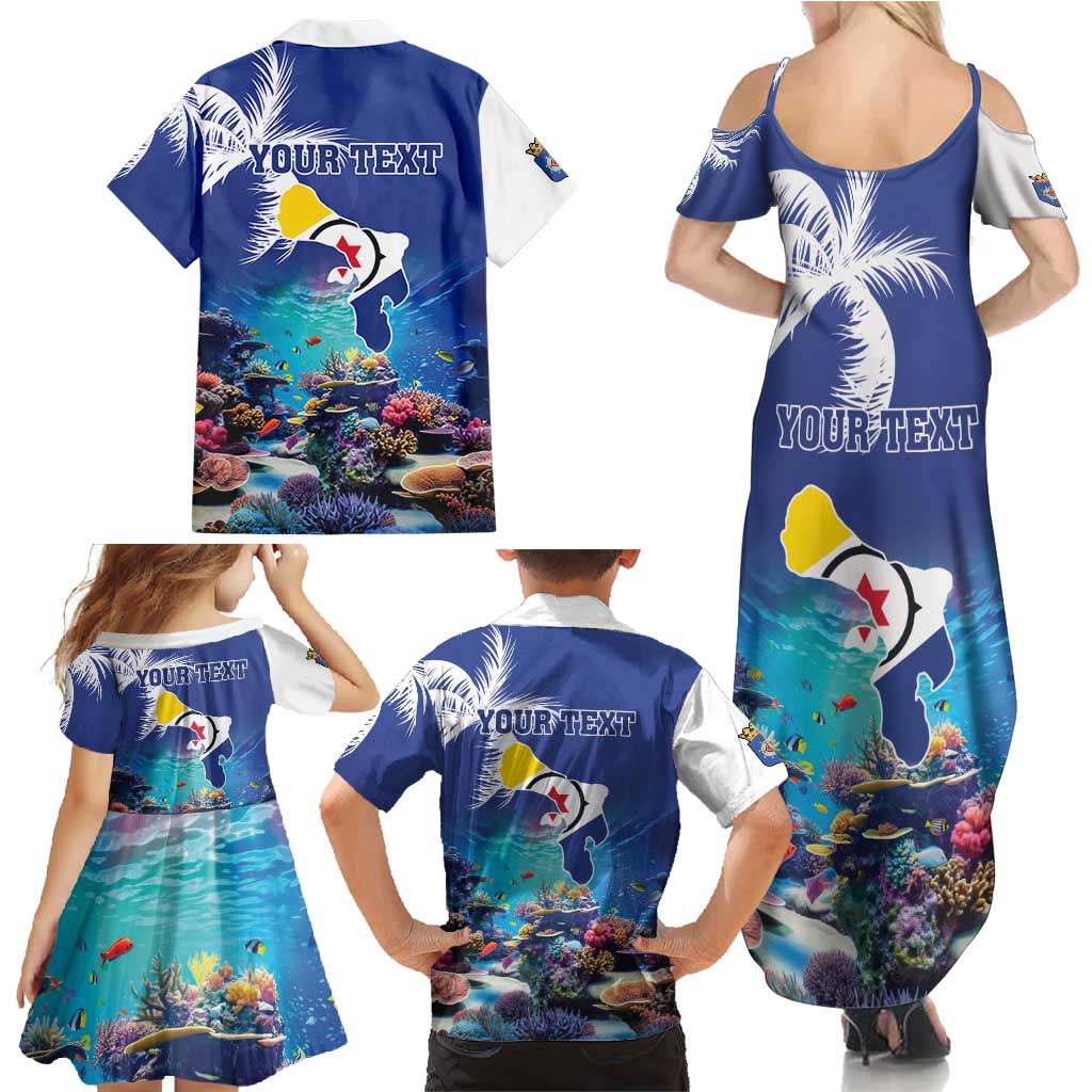 Personalized Bonaire Underwater Tropical Corals Reef Family Matching Summer Maxi Dress and Hawaiian Shirt With Colorful Sea Fish - Wonder Print Shop