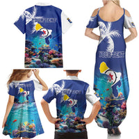 Personalized Bonaire Underwater Tropical Corals Reef Family Matching Summer Maxi Dress and Hawaiian Shirt With Colorful Sea Fish - Wonder Print Shop