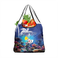 Personalized Bonaire Underwater Tropical Corals Reef Grocery Bag With Colorful Sea Fish