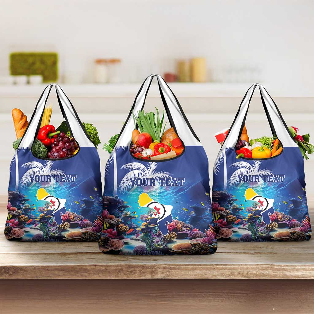 Personalized Bonaire Underwater Tropical Corals Reef Grocery Bag With Colorful Sea Fish