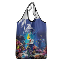Personalized Bonaire Underwater Tropical Corals Reef Grocery Bag With Colorful Sea Fish