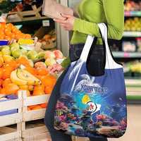Personalized Bonaire Underwater Tropical Corals Reef Grocery Bag With Colorful Sea Fish