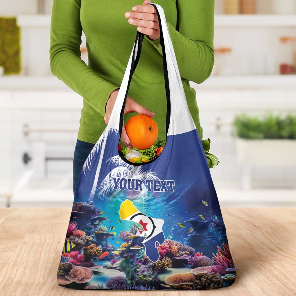 Personalized Bonaire Underwater Tropical Corals Reef Grocery Bag With Colorful Sea Fish