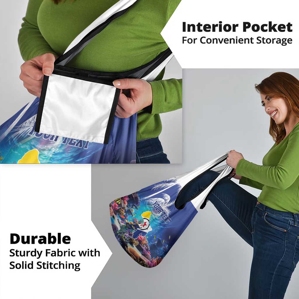 Personalized Bonaire Underwater Tropical Corals Reef Grocery Bag With Colorful Sea Fish