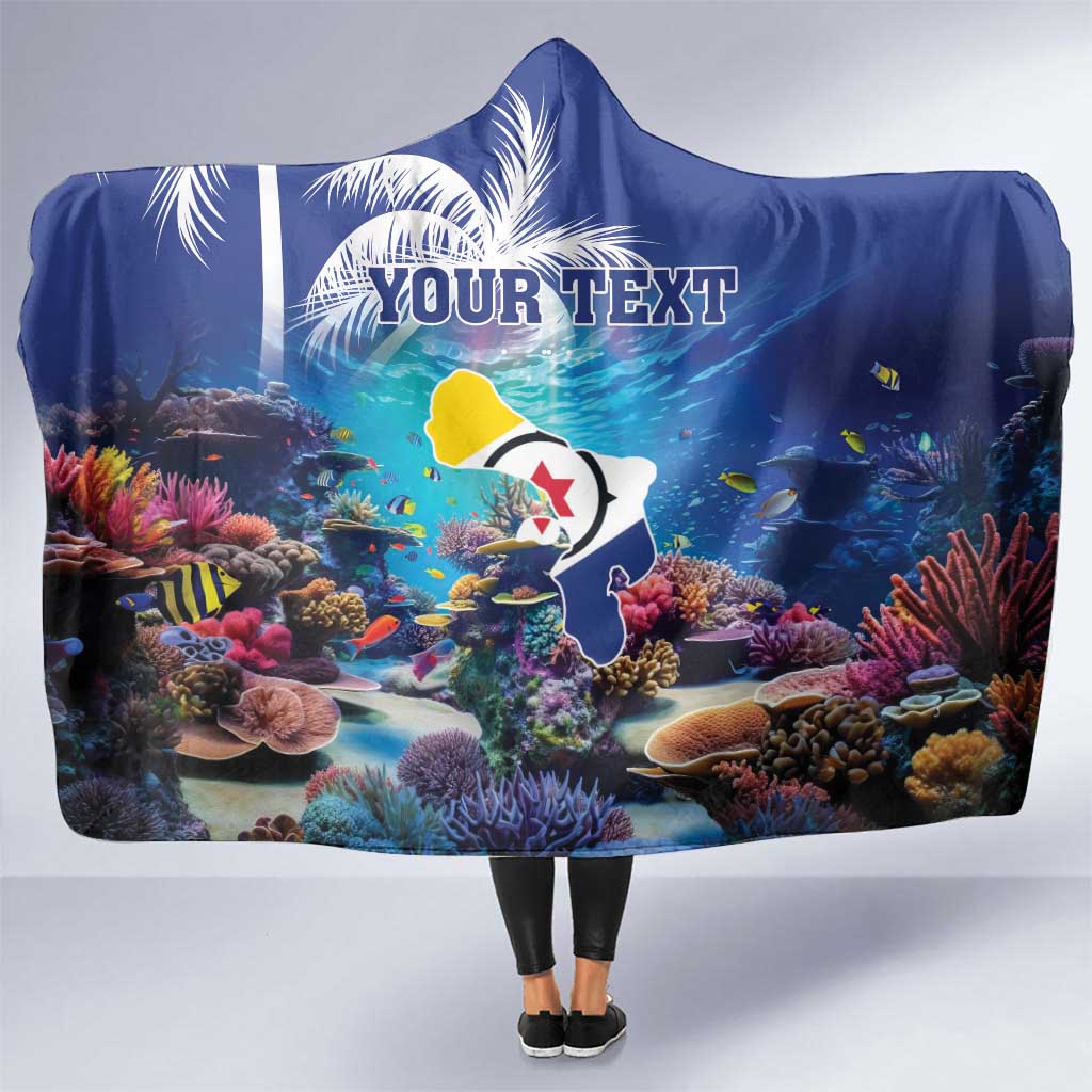 Personalized Bonaire Underwater Tropical Corals Reef Hooded Blanket With Colorful Sea Fish