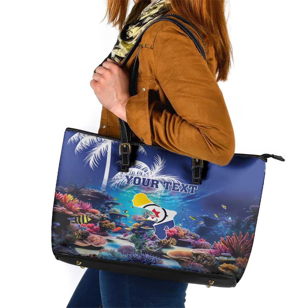 Personalized Bonaire Underwater Tropical Corals Reef Leather Tote Bag With Colorful Sea Fish - Wonder Print Shop