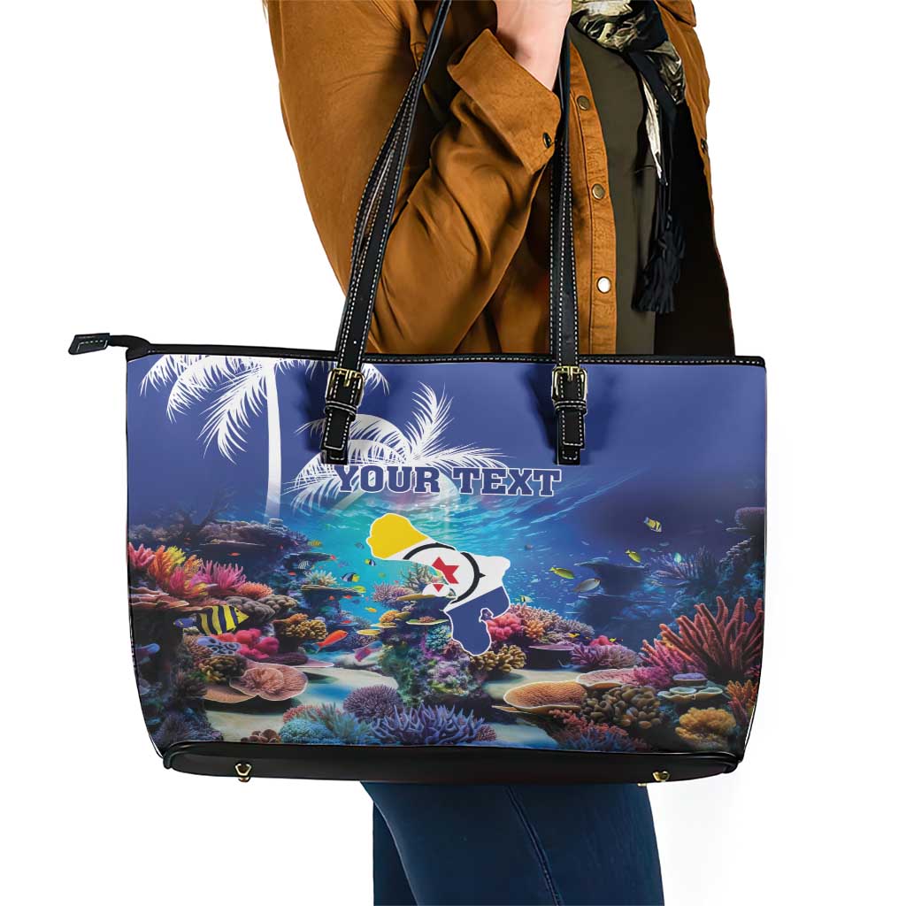 Personalized Bonaire Underwater Tropical Corals Reef Leather Tote Bag With Colorful Sea Fish - Wonder Print Shop