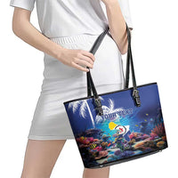 Personalized Bonaire Underwater Tropical Corals Reef Leather Tote Bag With Colorful Sea Fish - Wonder Print Shop